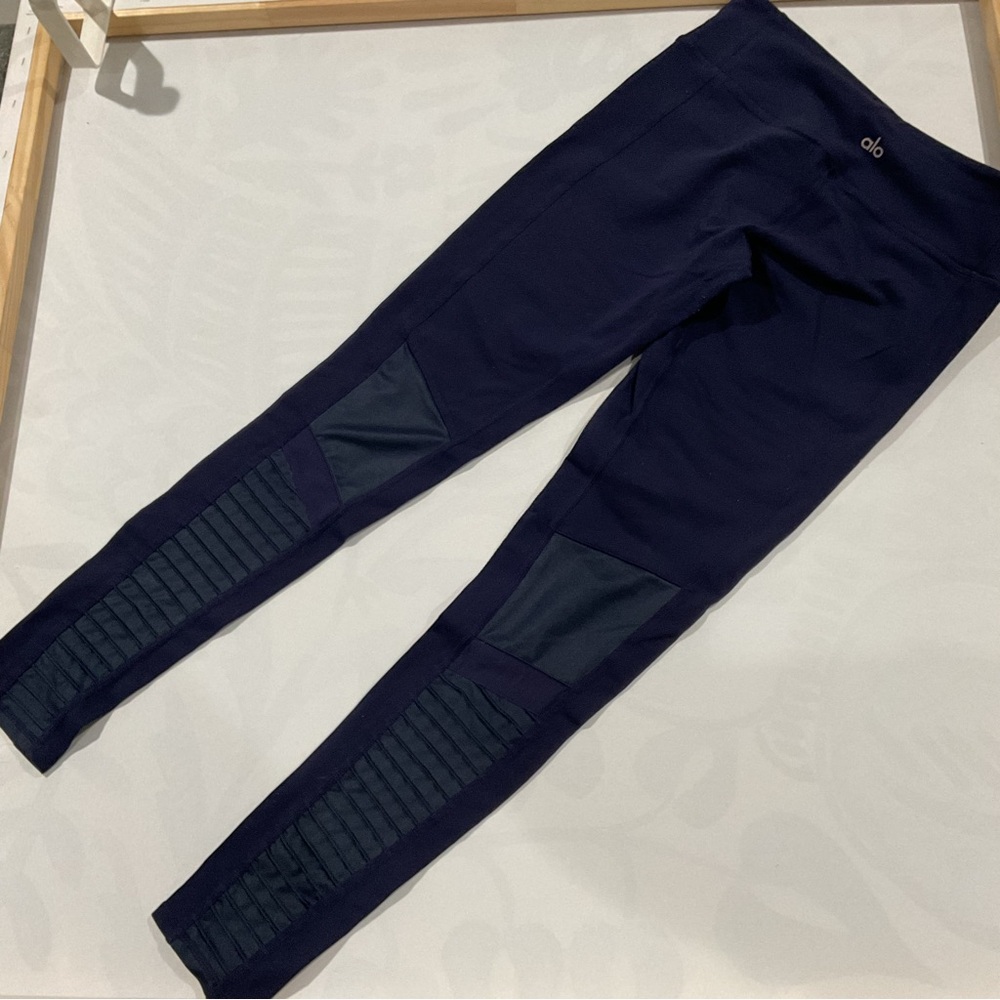 ALO Yoga Navy Moto Rib-Panel Jeggings - Picture 4 of 10
